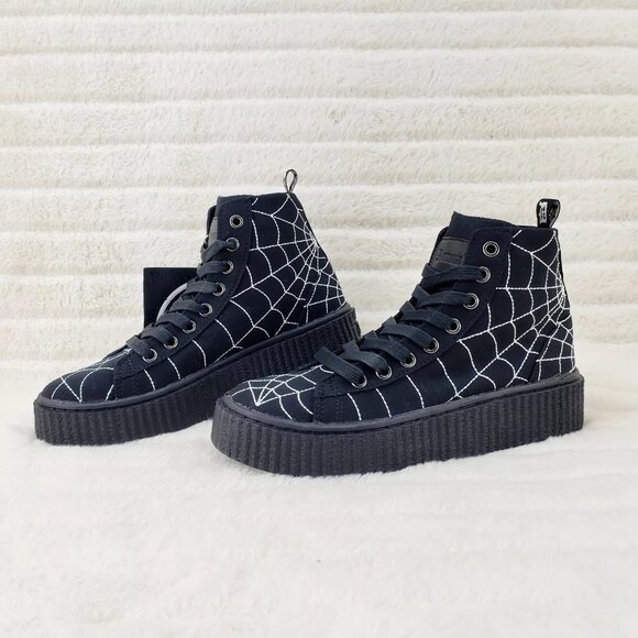 Sneeker Stitched Spider Web Hi-Top Creeper Sneaker Goth Punk Men's DEMONIA - Picture 5 of 10
